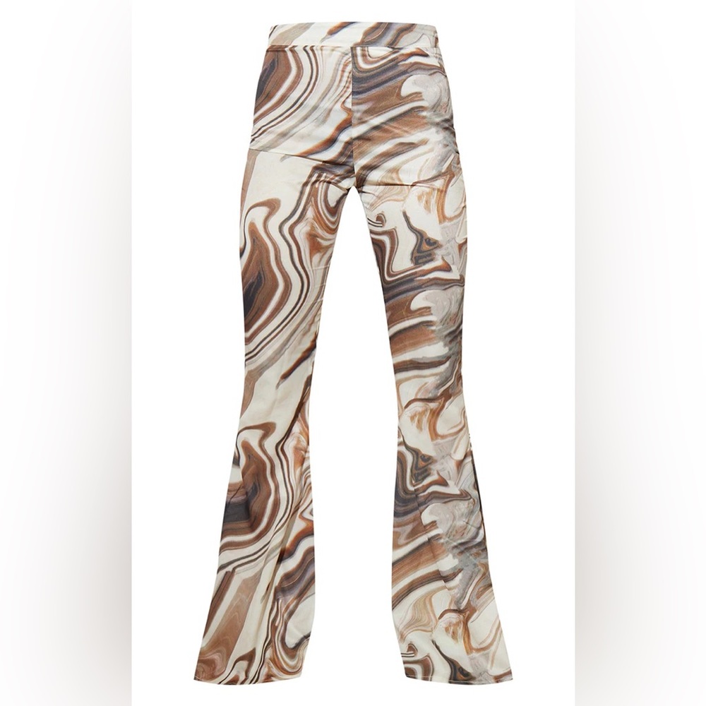 BROWN MARBLE PRINTED HIGHWAISTED FLARE PANTS